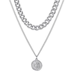 Silver Coin Pendant Layered Choker